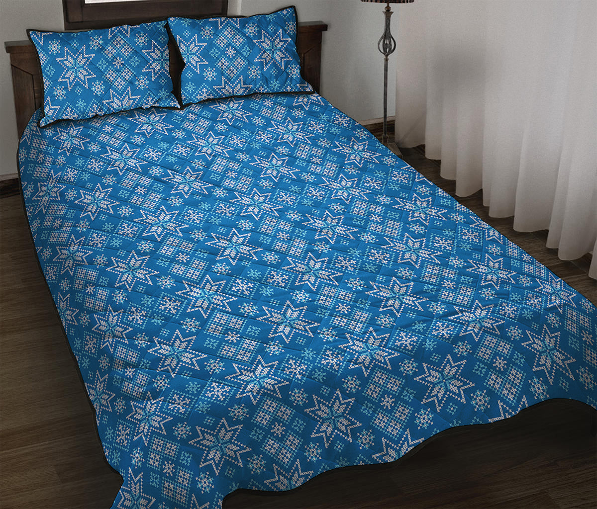 Christmas Nordic Knitted Pattern Print Quilt Bed Set