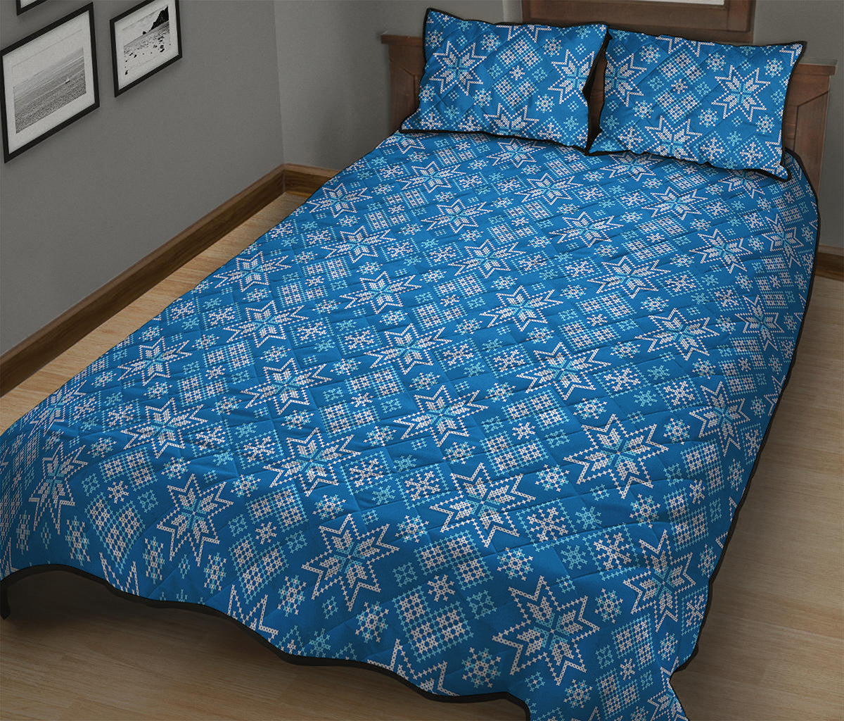 Christmas Nordic Knitted Pattern Print Quilt Bed Set