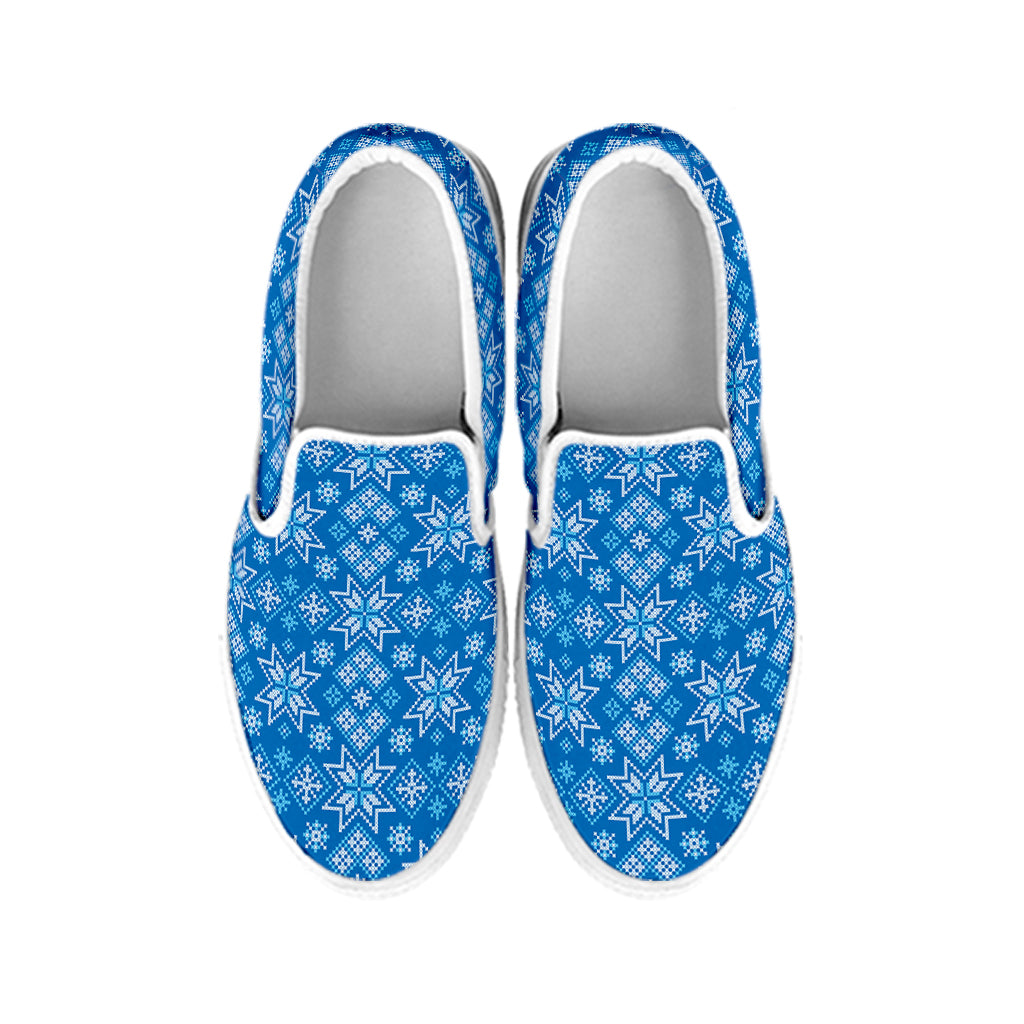Christmas Nordic Knitted Pattern Print White Slip On Shoes