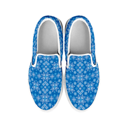 Christmas Nordic Knitted Pattern Print White Slip On Shoes