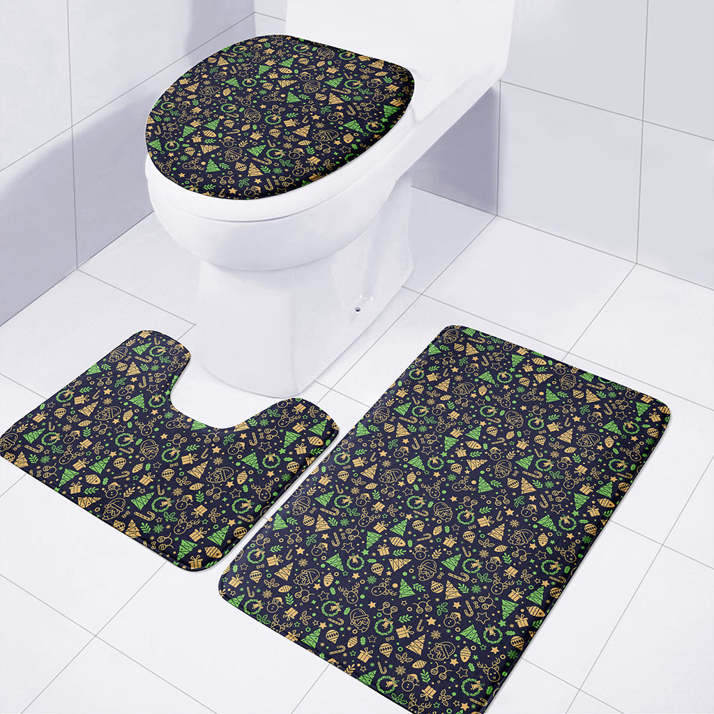 Christmas Party Elements Pattern Print 3 Piece Bath Mat Set