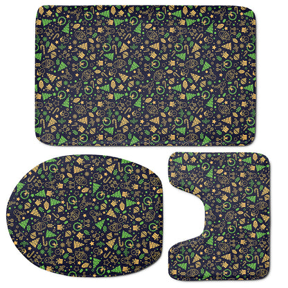Christmas Party Elements Pattern Print 3 Piece Bath Mat Set