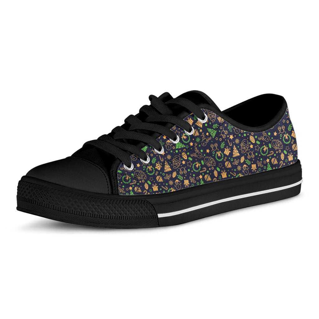 Christmas Party Elements Pattern Print Black Low Top Shoes