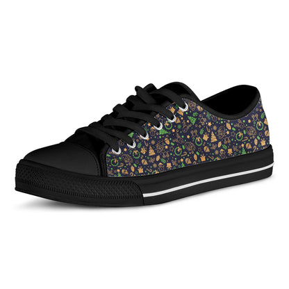 Christmas Party Elements Pattern Print Black Low Top Shoes