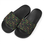 Christmas Party Elements Pattern Print Black Slide Sandals