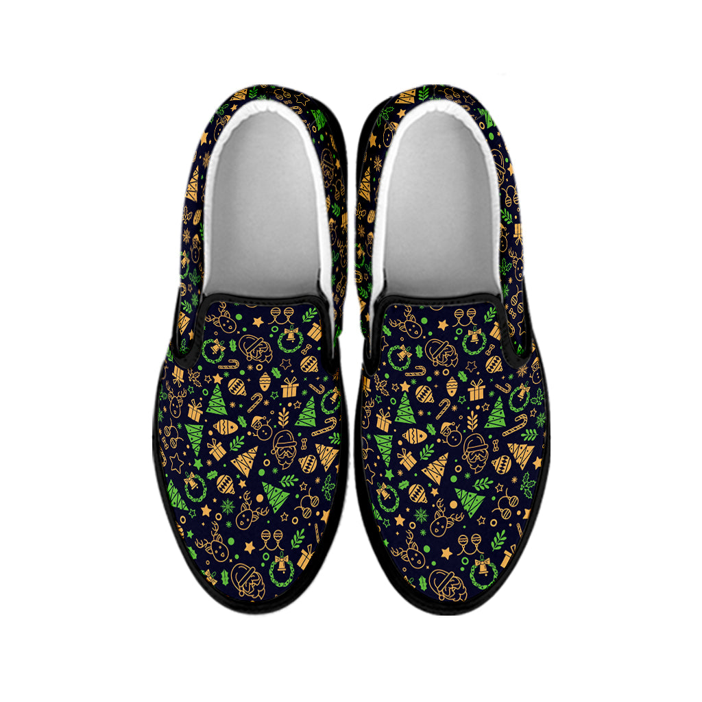 Christmas Party Elements Pattern Print Black Slip On Shoes