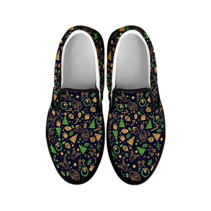 Christmas Party Elements Pattern Print Black Slip On Shoes