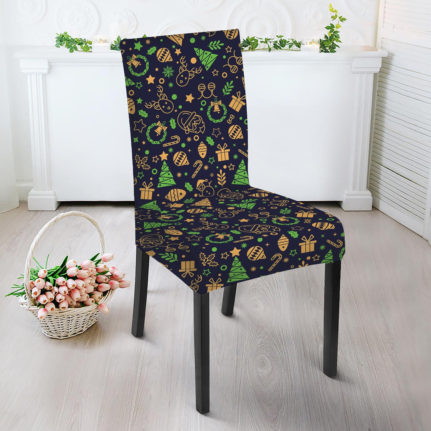 Christmas Party Elements Pattern Print Dining Chair Slipcover