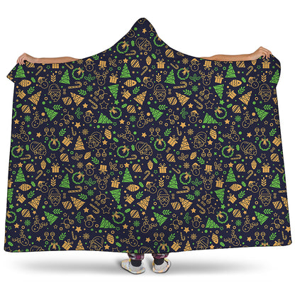Christmas Party Elements Pattern Print Hooded Blanket