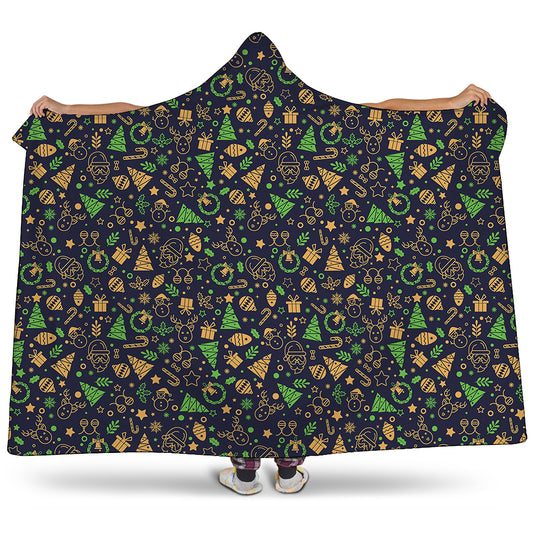 Christmas Party Elements Pattern Print Hooded Blanket