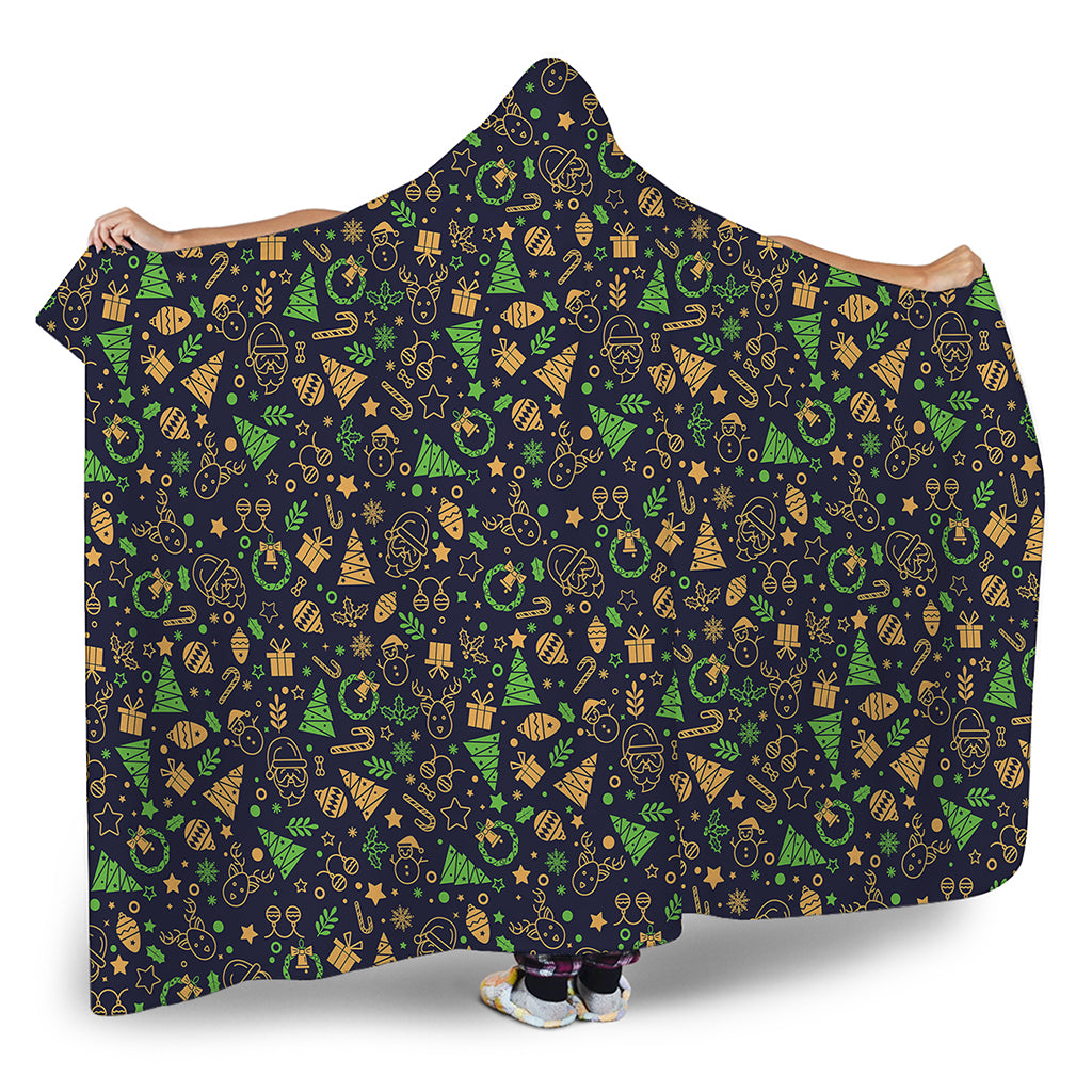 Christmas Party Elements Pattern Print Hooded Blanket