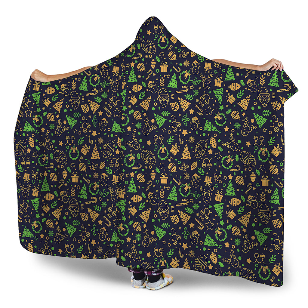 Christmas Party Elements Pattern Print Hooded Blanket