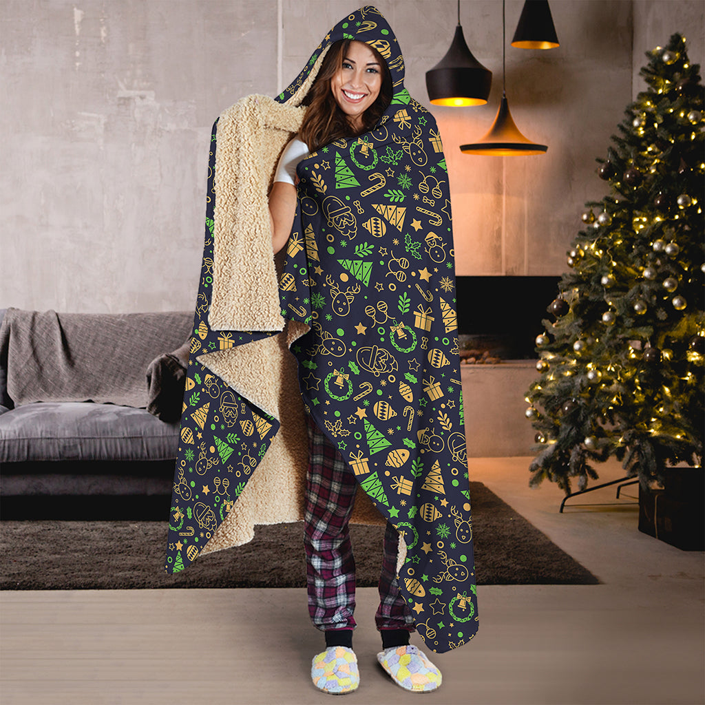 Christmas Party Elements Pattern Print Hooded Blanket