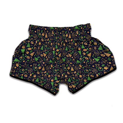 Christmas Party Elements Pattern Print Muay Thai Boxing Shorts