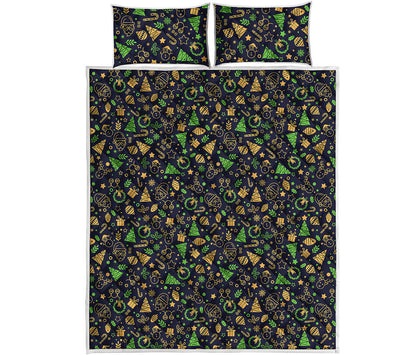 Christmas Party Elements Pattern Print Quilt Bed Set