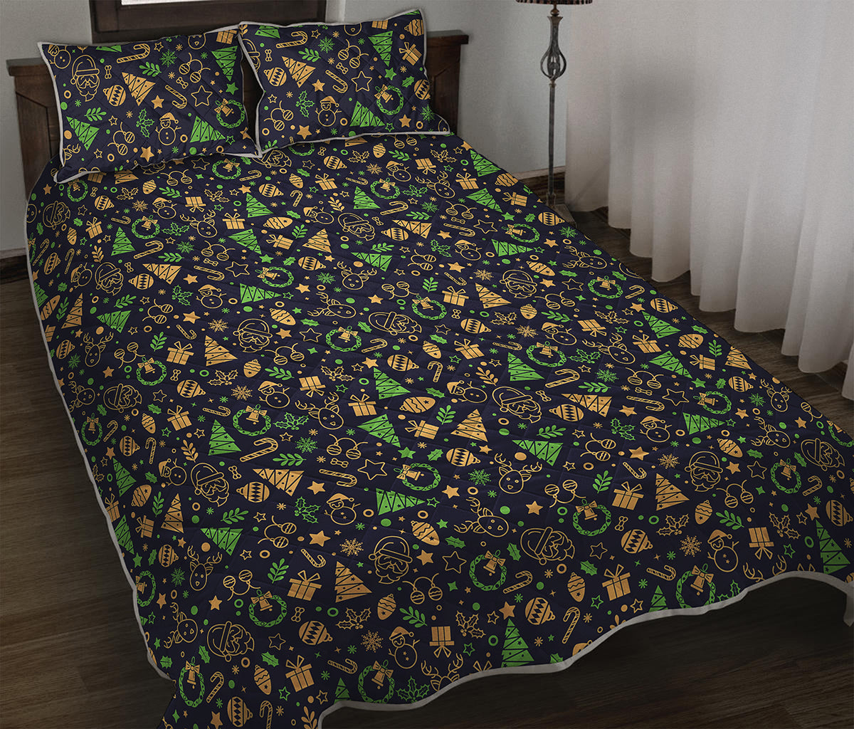 Christmas Party Elements Pattern Print Quilt Bed Set