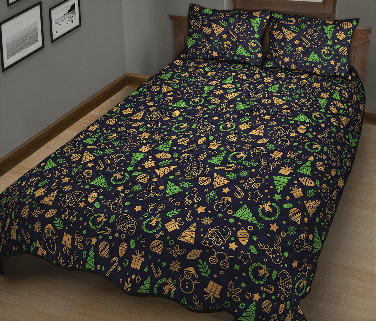 Christmas Party Elements Pattern Print Quilt Bed Set
