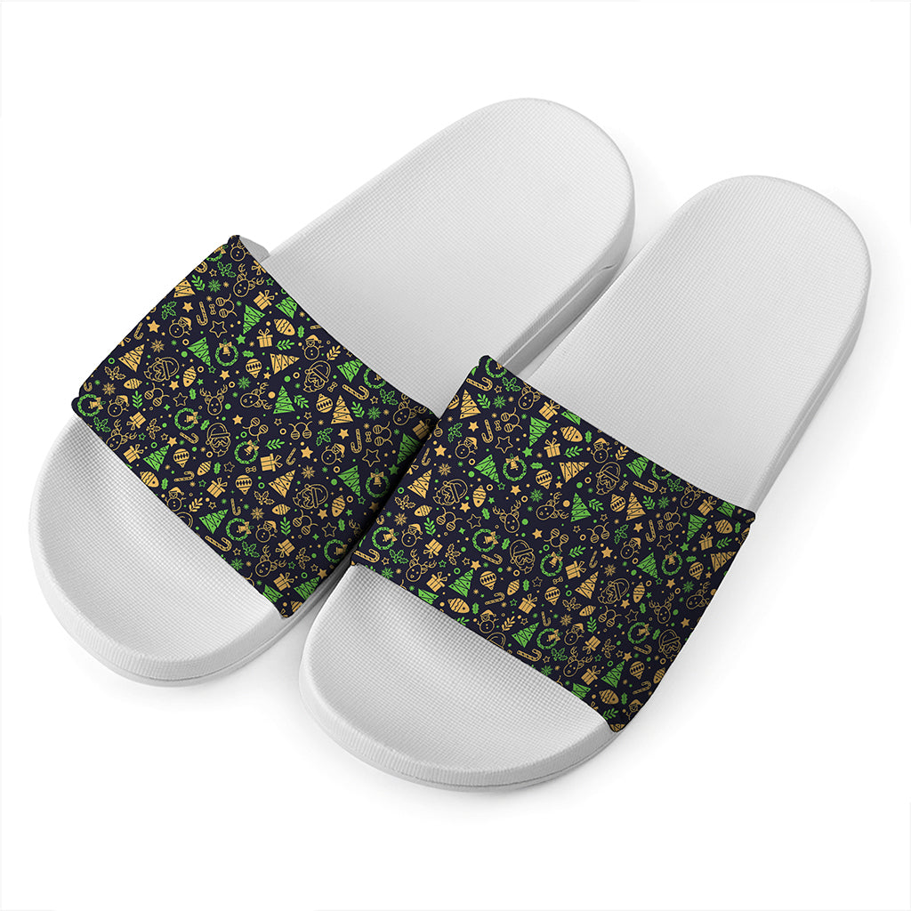 Christmas Party Elements Pattern Print White Slide Sandals