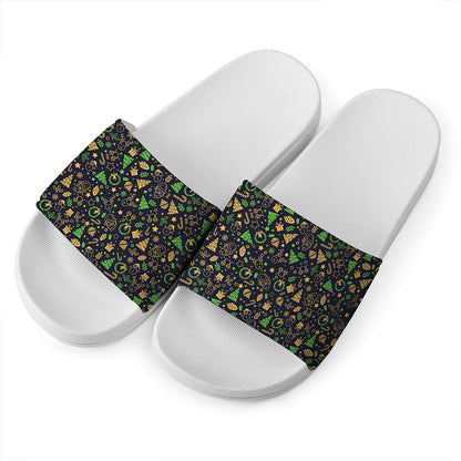 Christmas Party Elements Pattern Print White Slide Sandals