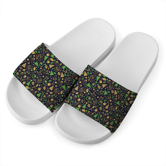 Christmas Party Elements Pattern Print White Slide Sandals
