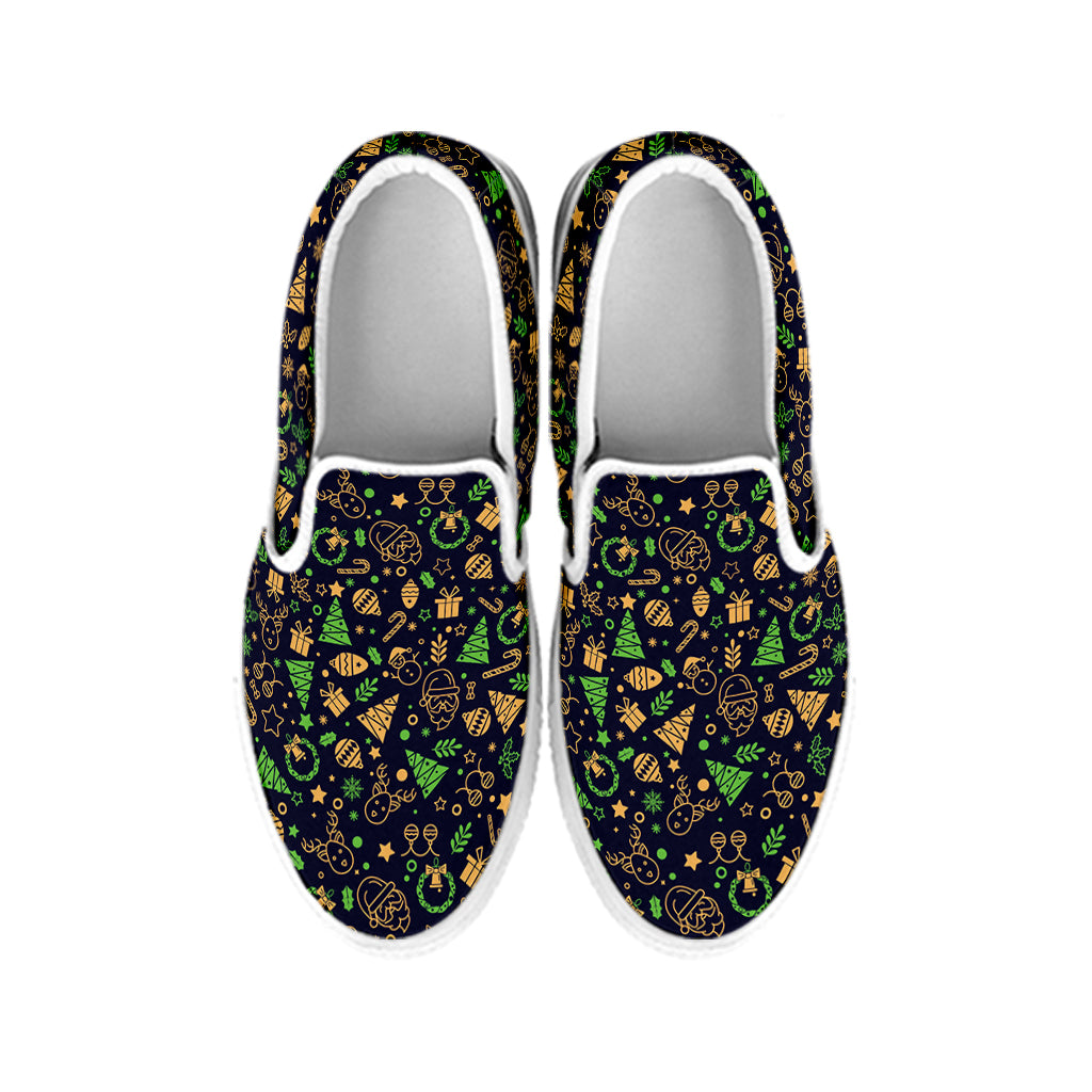 Christmas Party Elements Pattern Print White Slip On Shoes