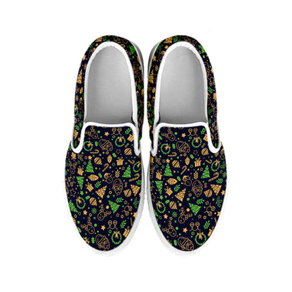 Christmas Party Elements Pattern Print White Slip On Shoes