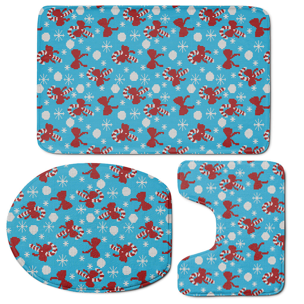 Christmas Party Knitted Pattern Print 3 Piece Bath Mat Set