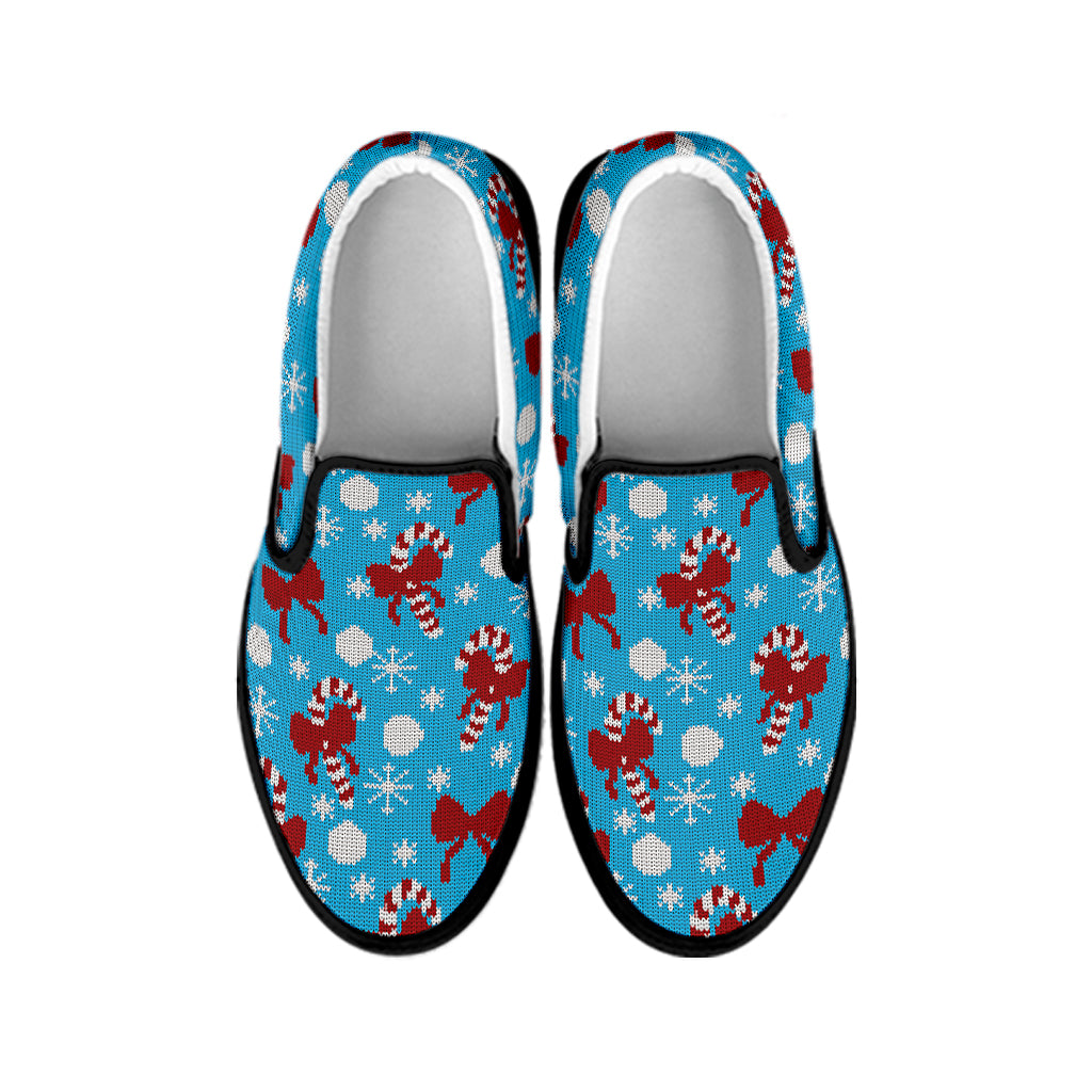 Christmas Party Knitted Pattern Print Black Slip On Shoes