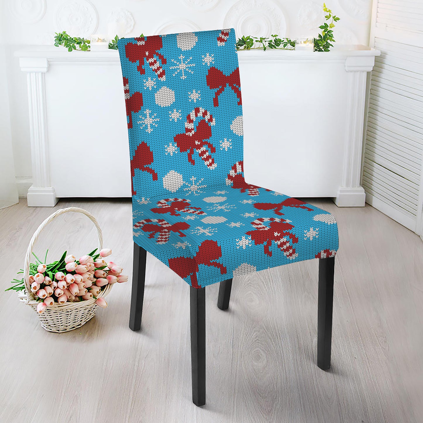 Christmas Party Knitted Pattern Print Dining Chair Slipcover