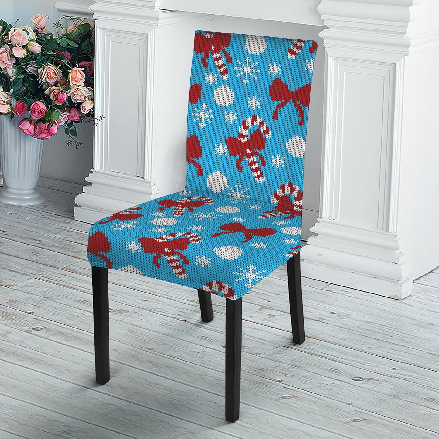 Christmas Party Knitted Pattern Print Dining Chair Slipcover
