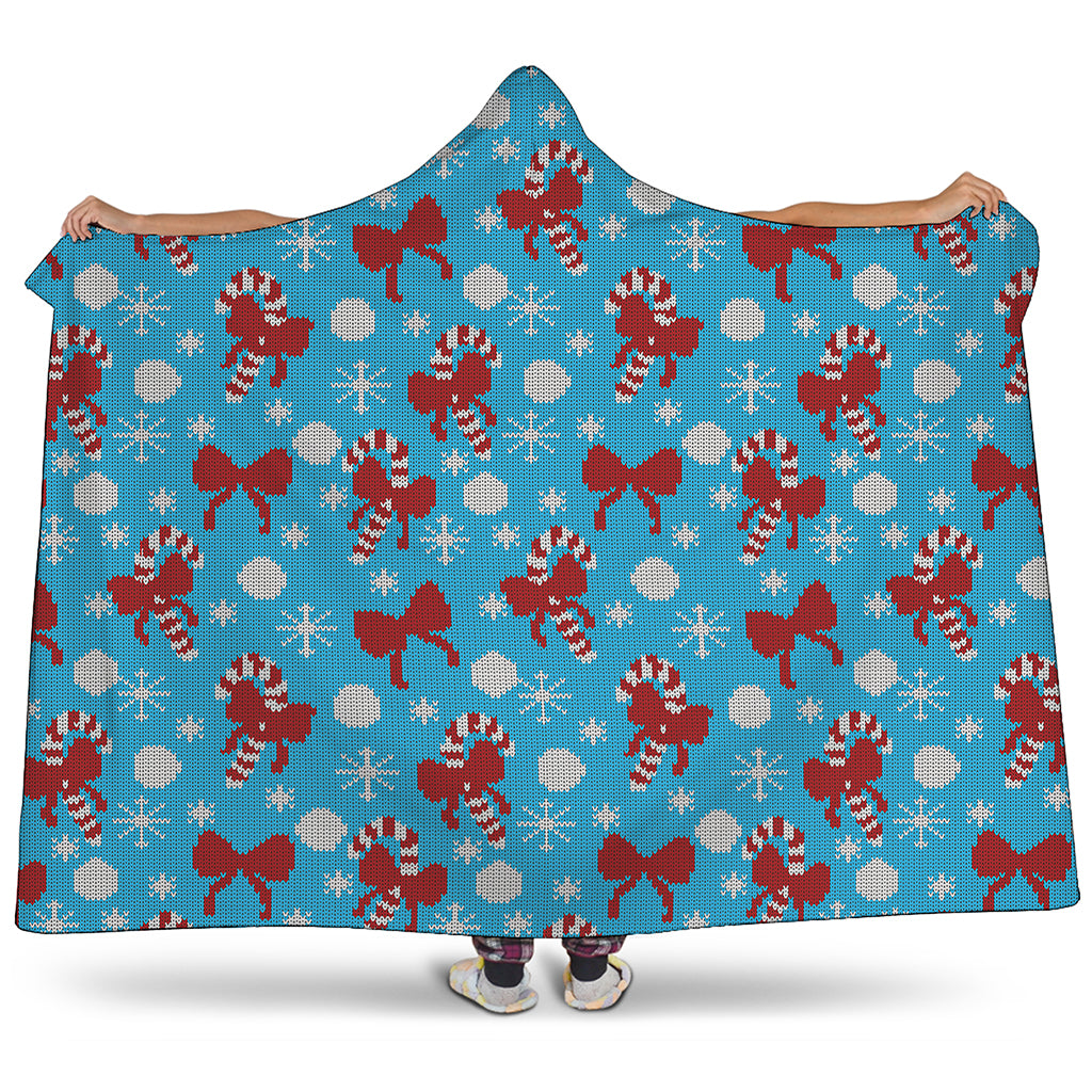 Christmas Party Knitted Pattern Print Hooded Blanket