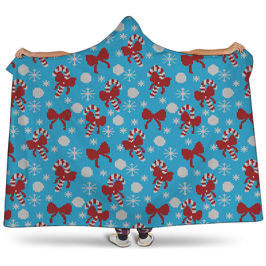 Christmas Party Knitted Pattern Print Hooded Blanket