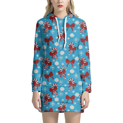 Christmas Party Knitted Pattern Print Hoodie Dress