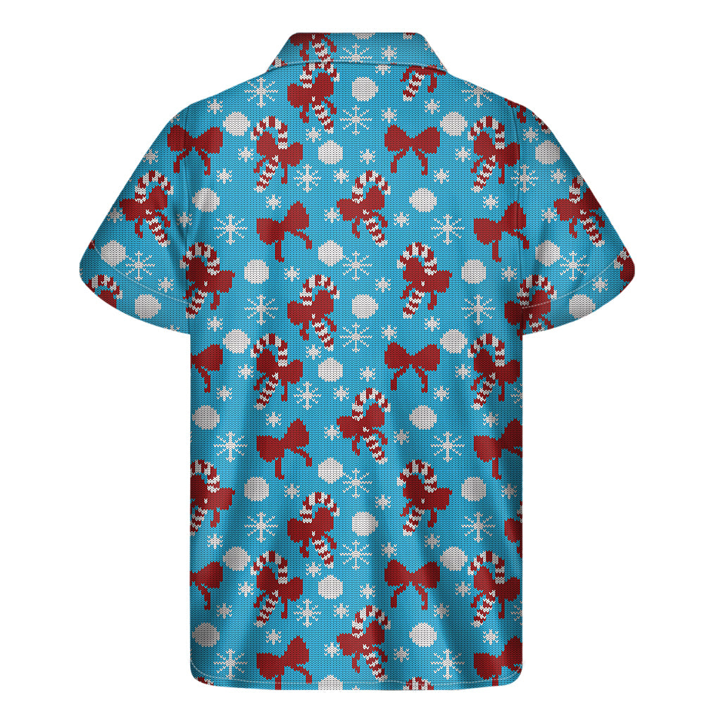 Christmas Party Knitted Pattern Print Men's Short Sleeve Shirt