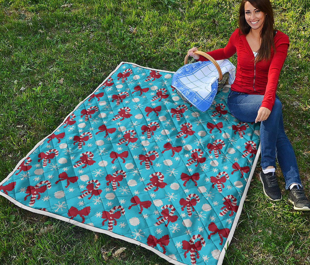 Christmas Party Knitted Pattern Print Quilt