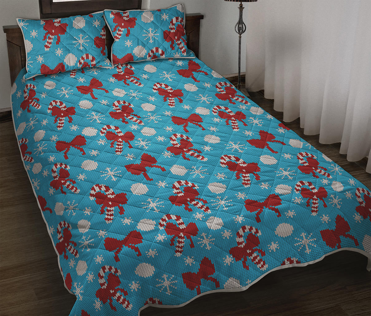 Christmas Party Knitted Pattern Print Quilt Bed Set
