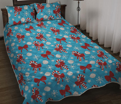 Christmas Party Knitted Pattern Print Quilt Bed Set