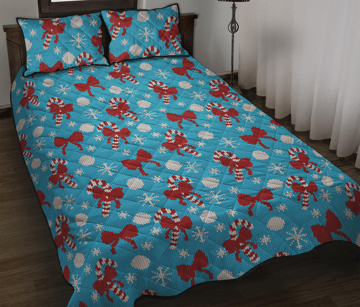 Christmas Party Knitted Pattern Print Quilt Bed Set
