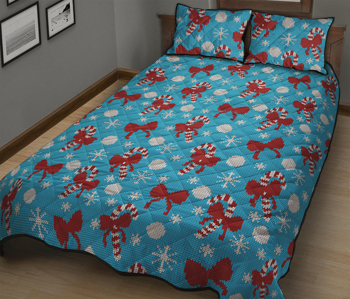 Christmas Party Knitted Pattern Print Quilt Bed Set