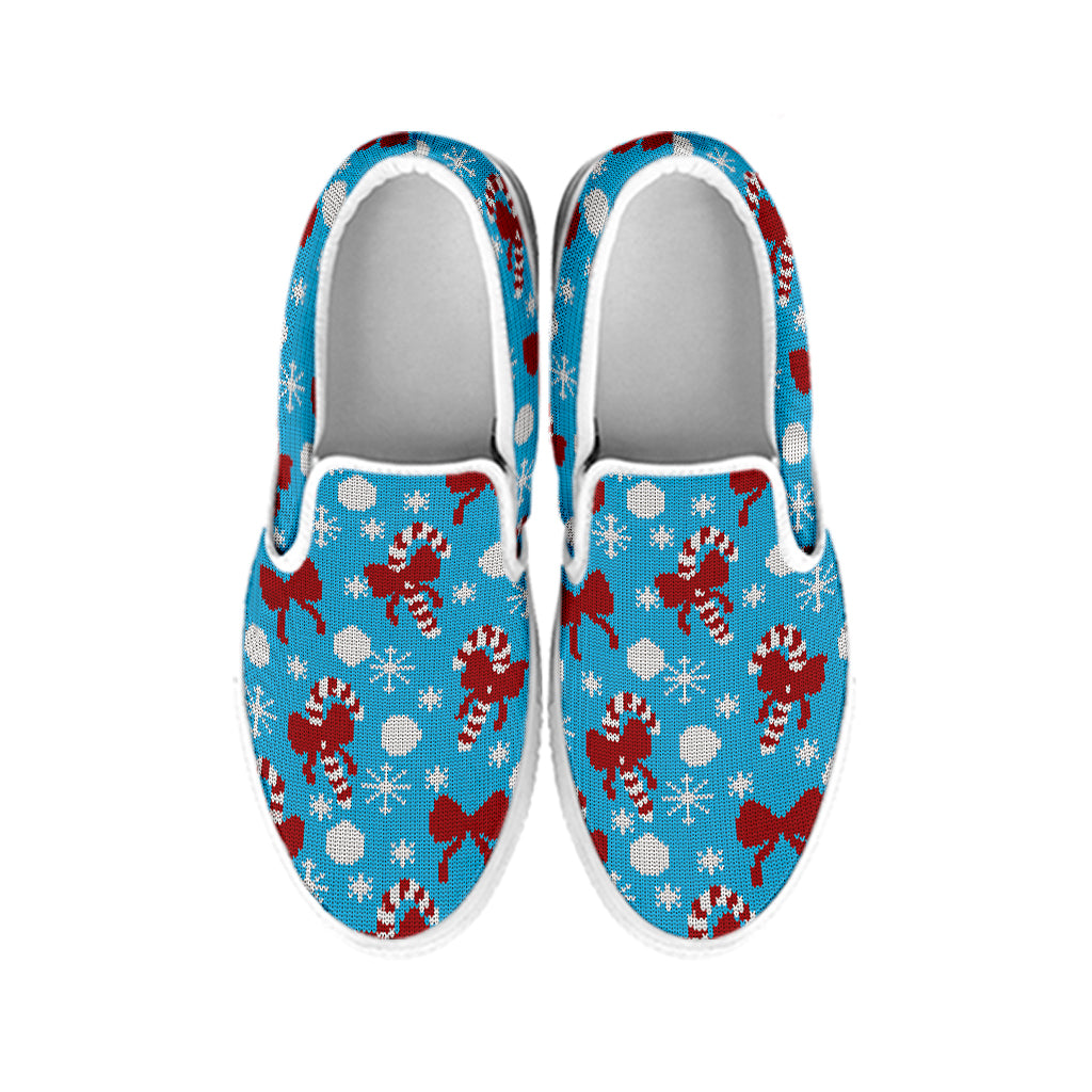 Christmas Party Knitted Pattern Print White Slip On Shoes