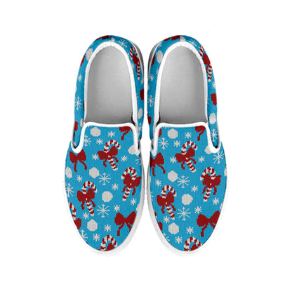 Christmas Party Knitted Pattern Print White Slip On Shoes