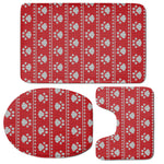 Christmas Paw Knitted Pattern Print 3 Piece Bath Mat Set