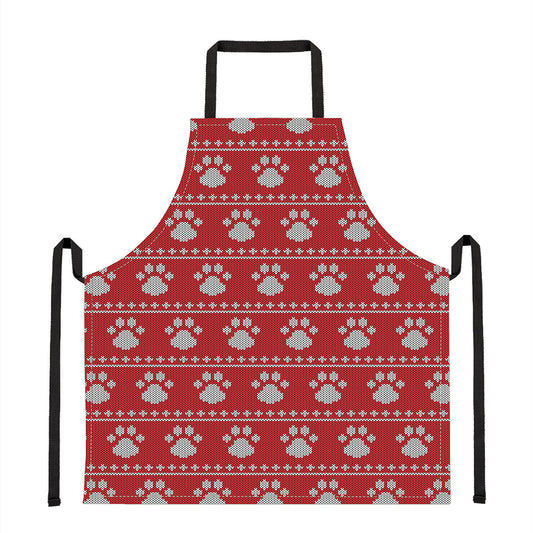 Christmas Paw Knitted Pattern Print Apron