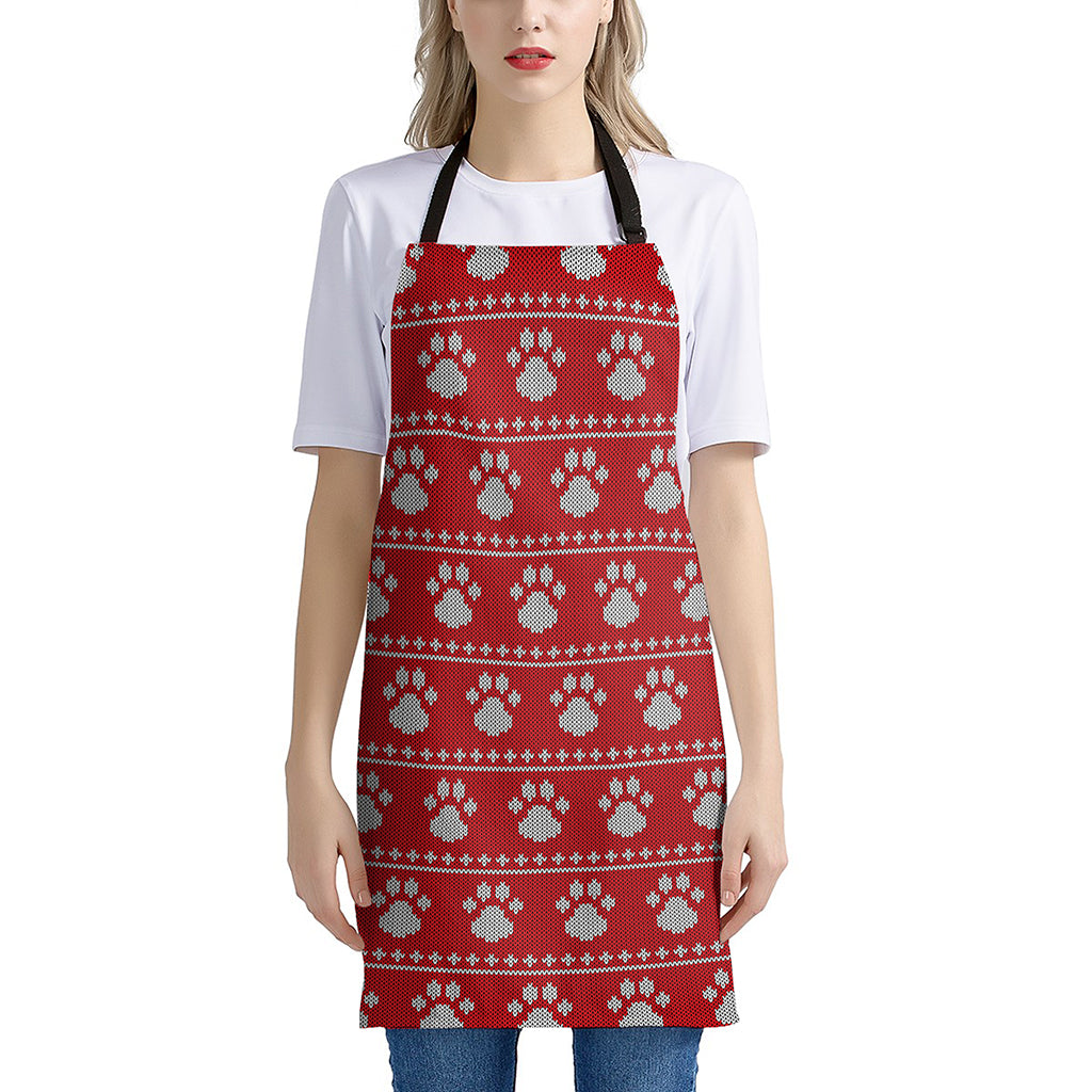 Christmas Paw Knitted Pattern Print Apron