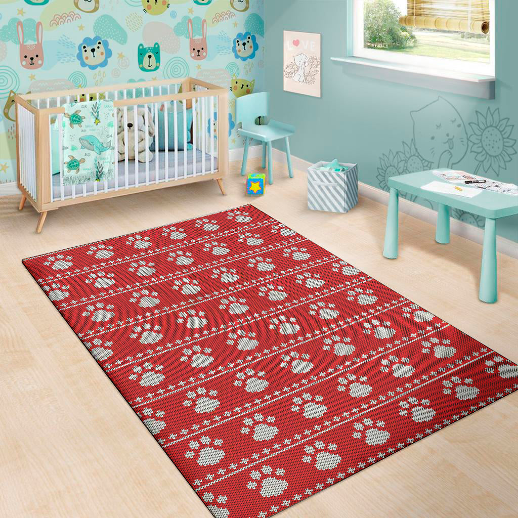 Christmas Paw Knitted Pattern Print Area Rug