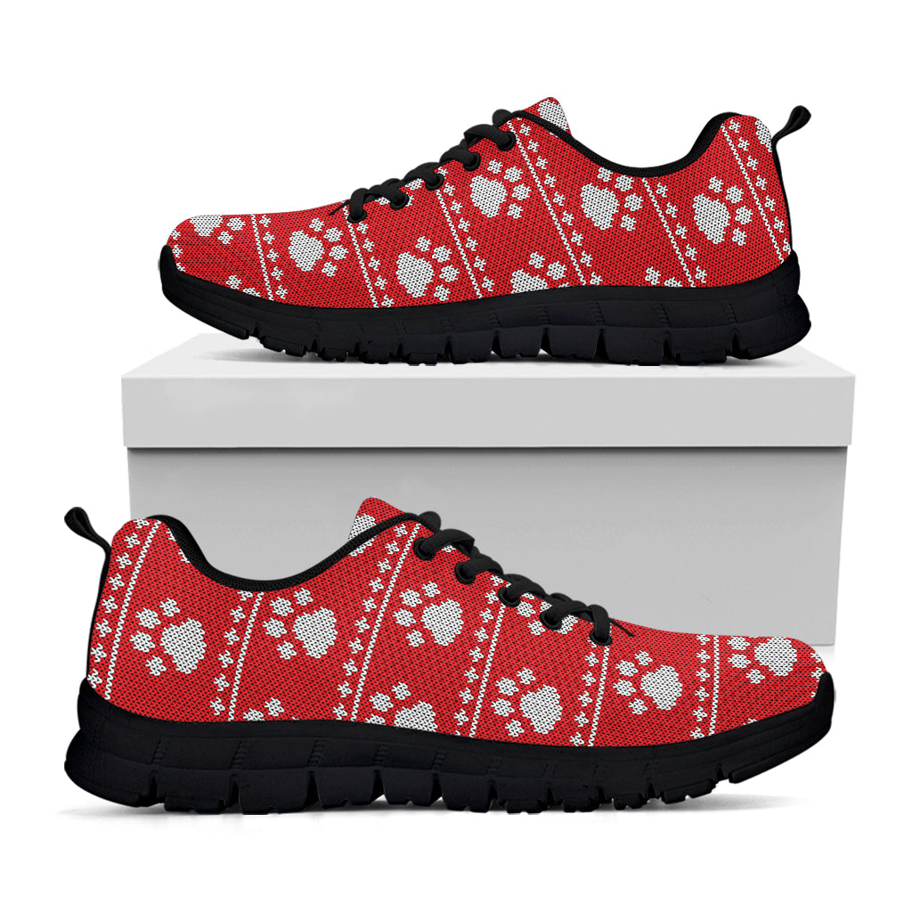 Christmas Paw Knitted Pattern Print Black Sneakers