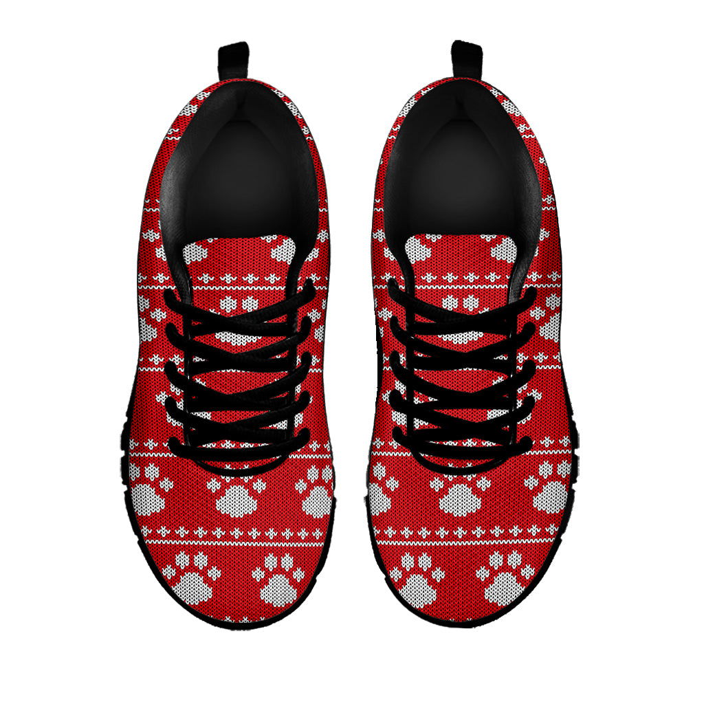 Christmas Paw Knitted Pattern Print Black Sneakers