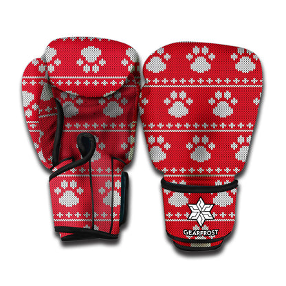 Christmas Paw Knitted Pattern Print Boxing Gloves