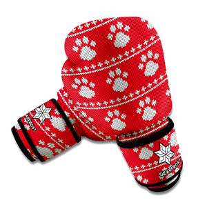 Christmas Paw Knitted Pattern Print Boxing Gloves