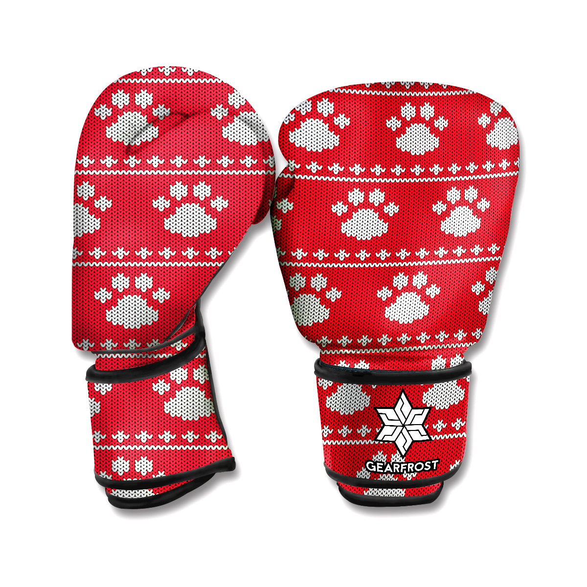 Christmas Paw Knitted Pattern Print Boxing Gloves